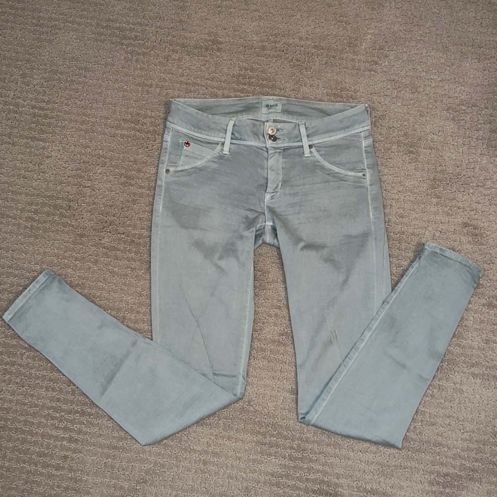 Hudson sea-foam green/mint skinny Jean. Collin flap back pocket.